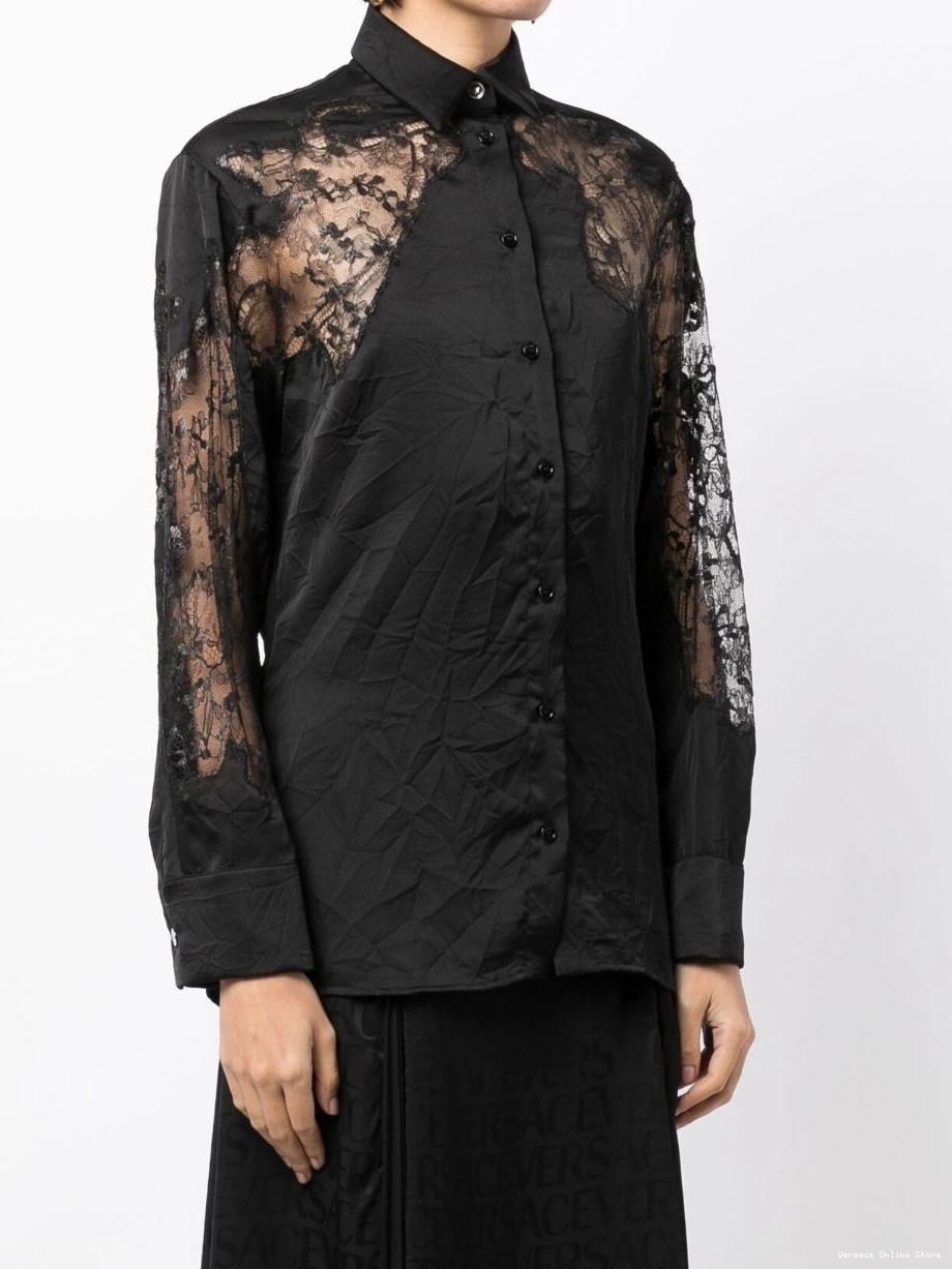 Affordable Women Versace crinkled sheer-lace satin shirt 0819